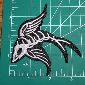2/$10 Black and White Skeleton Fish Patch